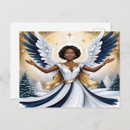 Zwarte Kerstengel in blauw en goud Briefkaart (Voorkant / Achterkant)