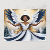 Zwarte Kerstengel in blauw en goud Briefkaart (Voorkant)