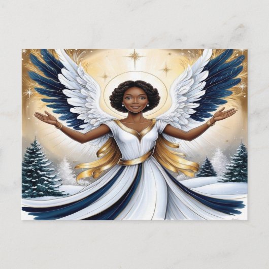 Zwarte Kerstengel in blauw en goud Briefkaart (Voorkant)