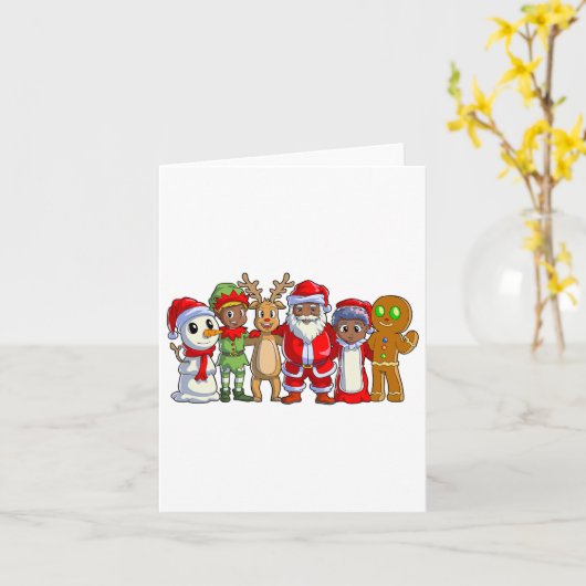 Zwarte Kerstfamilie Afro-Amerikaanse kerstman Kaart (Gele Bloem)