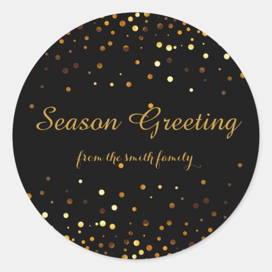 Zwarte kerstfeestjes ronde sticker (Voorkant)