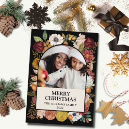 Zwarte kerstflank Floral één fotograaf Feestdagenkaart