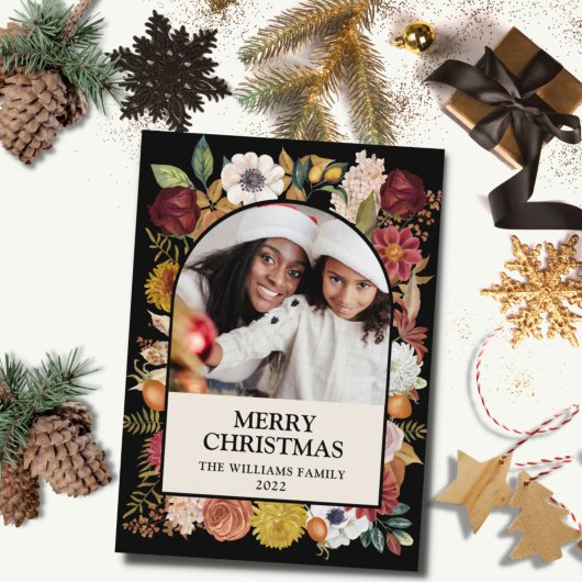 Zwarte kerstflank Floral één fotograaf Feestdagenkaart