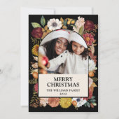 Zwarte kerstflank Floral één fotograaf Feestdagenkaart (Voorkant)