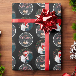 Zwarte Kerstfoto inpakpapier met bericht