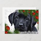 Zwarte kerstkaart - Cute Dog Puppy Labrador (Voorkant / Achterkant)
