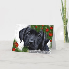 Zwarte kerstkaart - Cute Dog Puppy Labrador Feestdagen Kaart