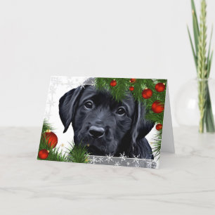 Zwarte kerstkaart - Cute Dog Puppy Labrador Feestdagen Kaart