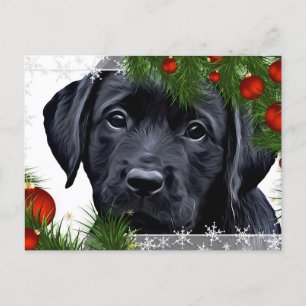 Zwarte kerstkaart - Cute Dog Puppy Labrador Feestdagenkaart