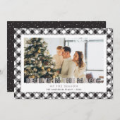 Zwarte Kerstkaart met foto 'Geloof in de magie' (Voorkant / Achterkant)