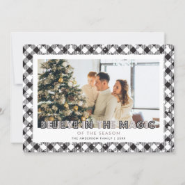 Zwarte Kerstkaart met foto 'Geloof in de magie'