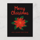 Zwarte kerstkaart met rode poinsettia bloem feestdagenkaart (Voorkant)