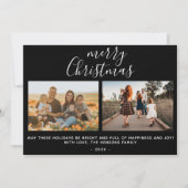 Zwarte Kerstkaart met Script Familie Foto Collage (Voorkant)