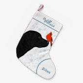 Zwarte kerstkardinaal met lab - Cute Dog Labrador Kleine Kerstsok (Voorkant (Hangend))