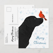 Zwarte kerstkardinaal met lab - Cute Labrador Dog Feestdagenkaart (Voorkant / Achterkant)