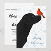 Zwarte kerstkardinaal met lab - Cute Labrador Dog Kaart (Voorkant / Achterkant)