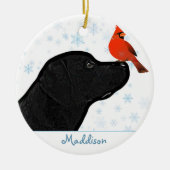 Zwarte kerstkardinaal met lab - Cute Labrador Dog Keramisch Ornament (Voorkant)