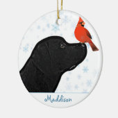 Zwarte kerstkardinaal met lab - Cute Labrador Dog Keramisch Ornament (Links)