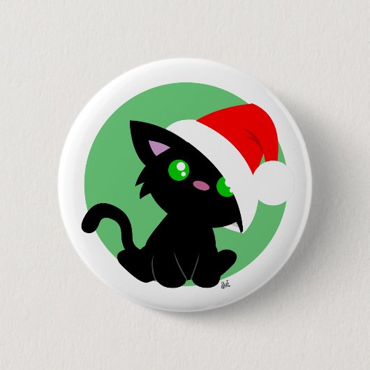 Zwarte kerstKat Button (Voorkant)