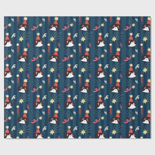 Zwarte Kerstkat Cadeaupapier (Vlak)