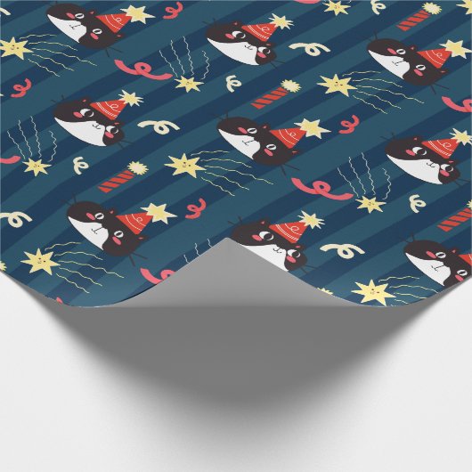 Zwarte Kerstkat Cadeaupapier (Hoek)