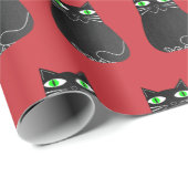 Zwarte Kerstkat Cadeaupapier (Rol Hoek)
