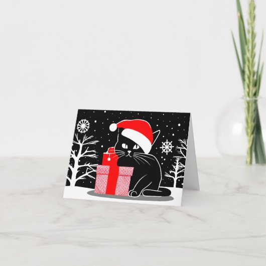 Zwarte Kerstkat Feestdagen Kaart (Voorkant)