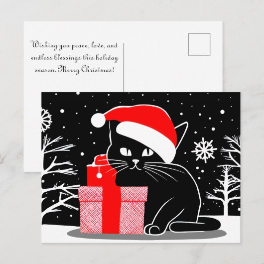 Zwarte Kerstkat Feestdagenkaart (Voorkant / Achterkant)