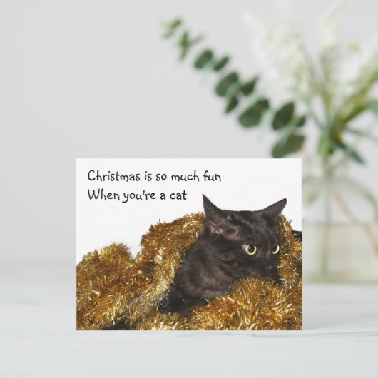Zwarte kerstkat feestdagenkaart (Staand voorkant)