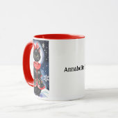 Zwarte Kerstkat in Holly Outfit Mok (Voorkant links)