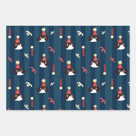 Zwarte Kerstkat Inpakpapier Vel (Voorkant)