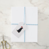 Zwarte kerstkat met kerstverlichting cadeaulabel (Met Touw)