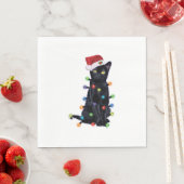 Zwarte kerstkat met kerstverlichting servet (Insitu)