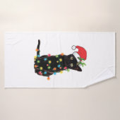 Zwarte kerstkat met lichte kerstmis badhanddoek (Badhanddoek)