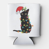 Zwarte kerstkat met lichte kerstmis blikjeskoeler (Voorkant)