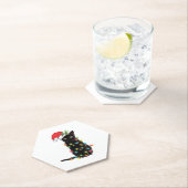 Zwarte kerstkat met lichte kerstmis kartonnen onderzetters (Insitu)