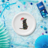 Zwarte kerstkat met lichte kerstmis papieren bordje (Feest)