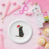 Zwarte kerstkat met lichte kerstmis papieren bordje (Feest)