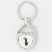 Zwarte kerstkat met lichte kerstmis sleutelhanger (Voorkant)