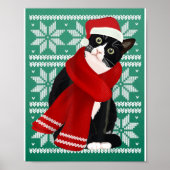 Zwarte kerstkat Santa Hat Scarf Holiday Poster (Voorkant)