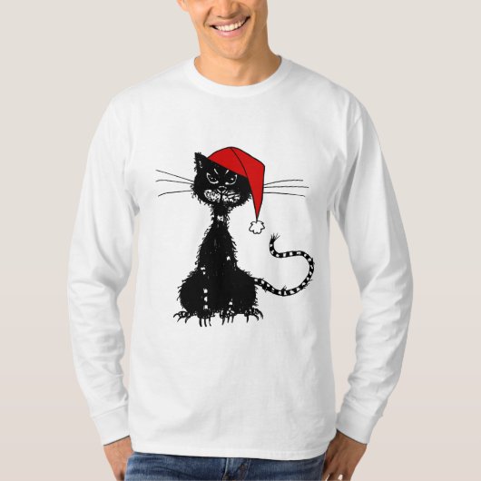 Zwarte kerstkat t-shirt (Voorkant)