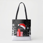 Zwarte Kerstkat Tote Bag (Voorkant)