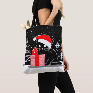 Zwarte Kerstkat Tote Bag