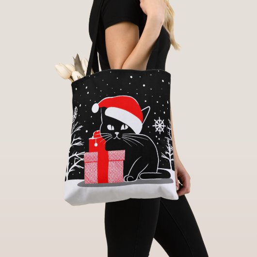 Zwarte Kerstkat Tote Bag (Dichtbij)