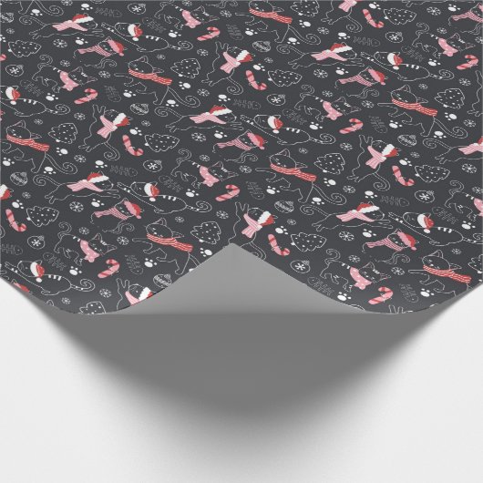 Zwarte Kerstkatten Cadeaupapier (Hoek)