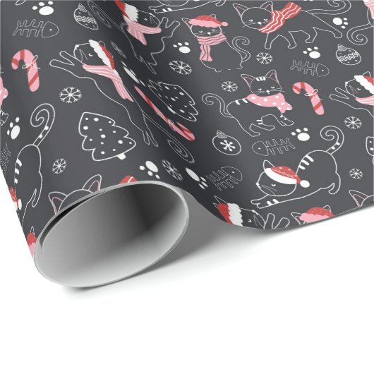 Zwarte Kerstkatten Cadeaupapier (Rol Hoek)