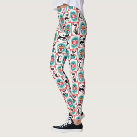 Zwarte Kerstkatten Kerst Leggings (Links)