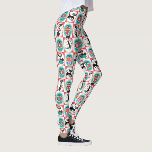 Zwarte Kerstkatten Kerst Leggings (Rechts)