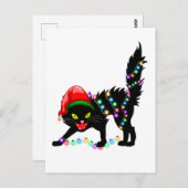 Zwarte Kerstkatverlichting Briefkaart (Voorkant / Achterkant)