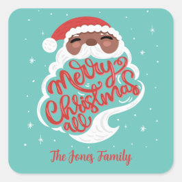 Zwarte kerstkerst, alle kerst, familienaam, blauw vierkante sticker
